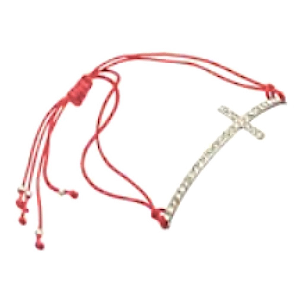 Stone Cross Red Silk Thread Adjustable Bracelet